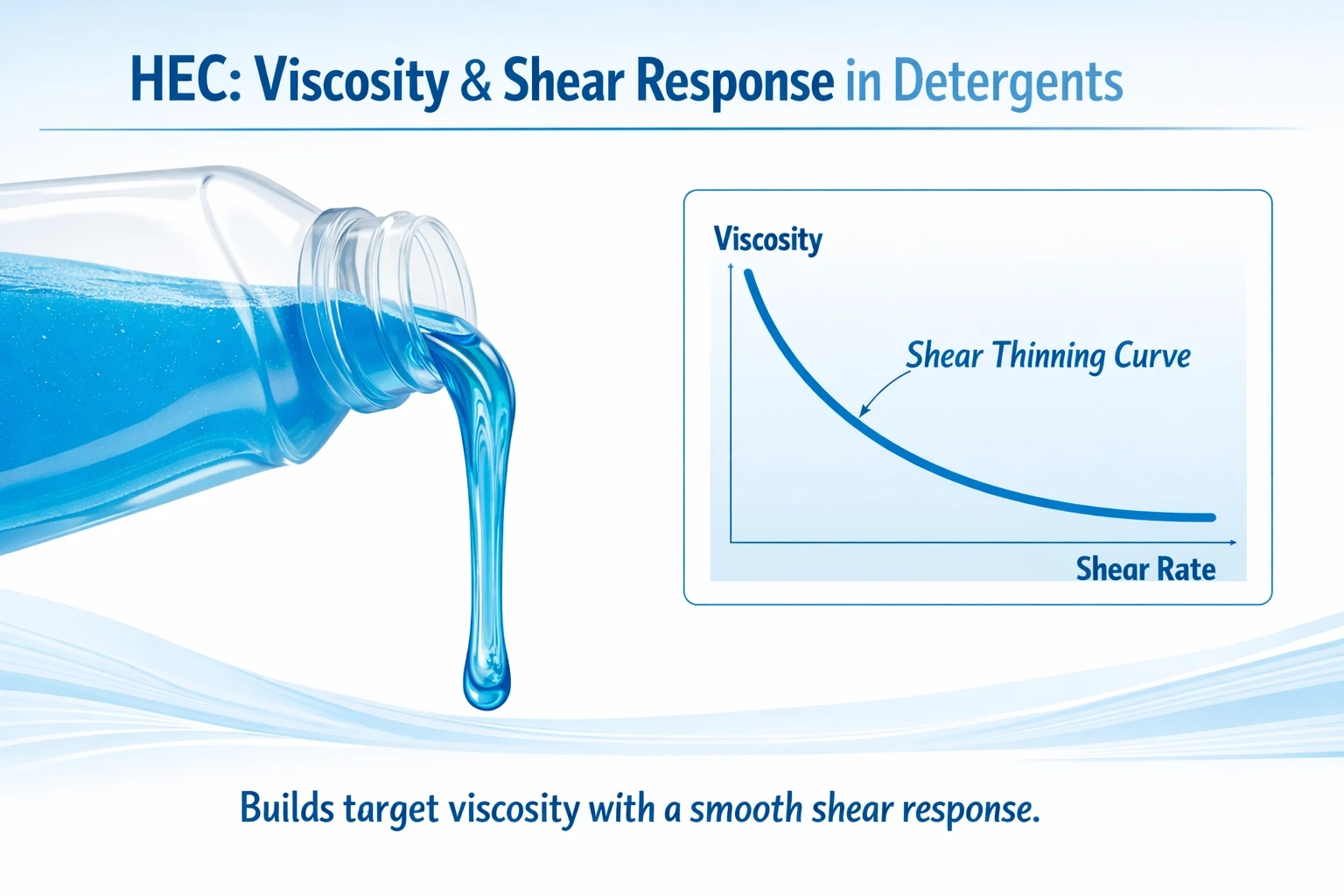 Diagram showing HEC viscosity and shear response in laundry and dish detergents