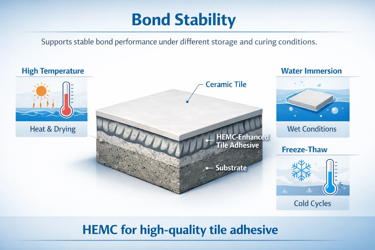 Diagram showing HEMC bond stability in high-quality tile adhesive