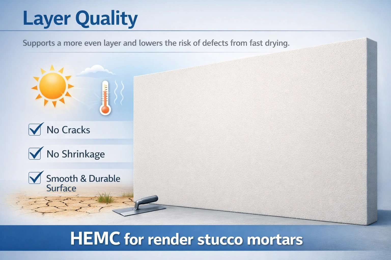 Diagram showing HEMC layer quality in render stucco mortars