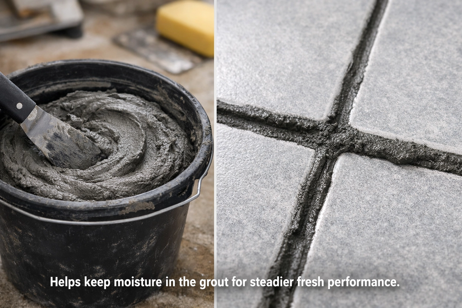 Fresh tile grout showing HEMC moisture retention performance