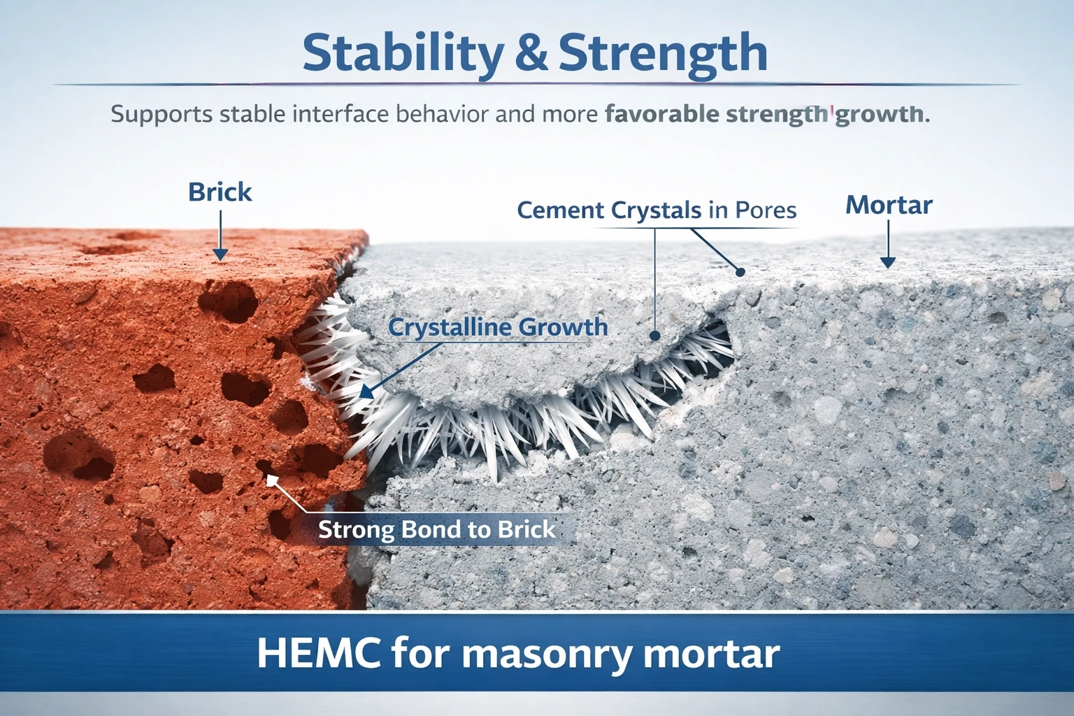 Diagram showing HEMC stability and strength in masonry mortar