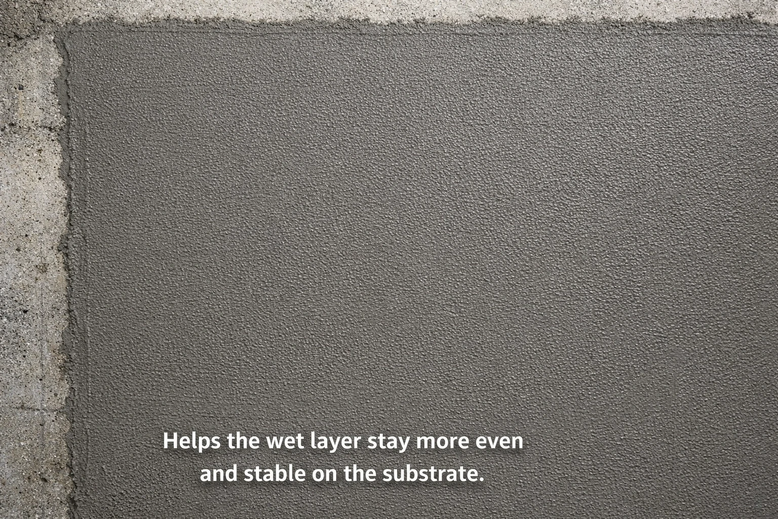 Finished cementitious waterproof mortar layer showing HEMC surface stability