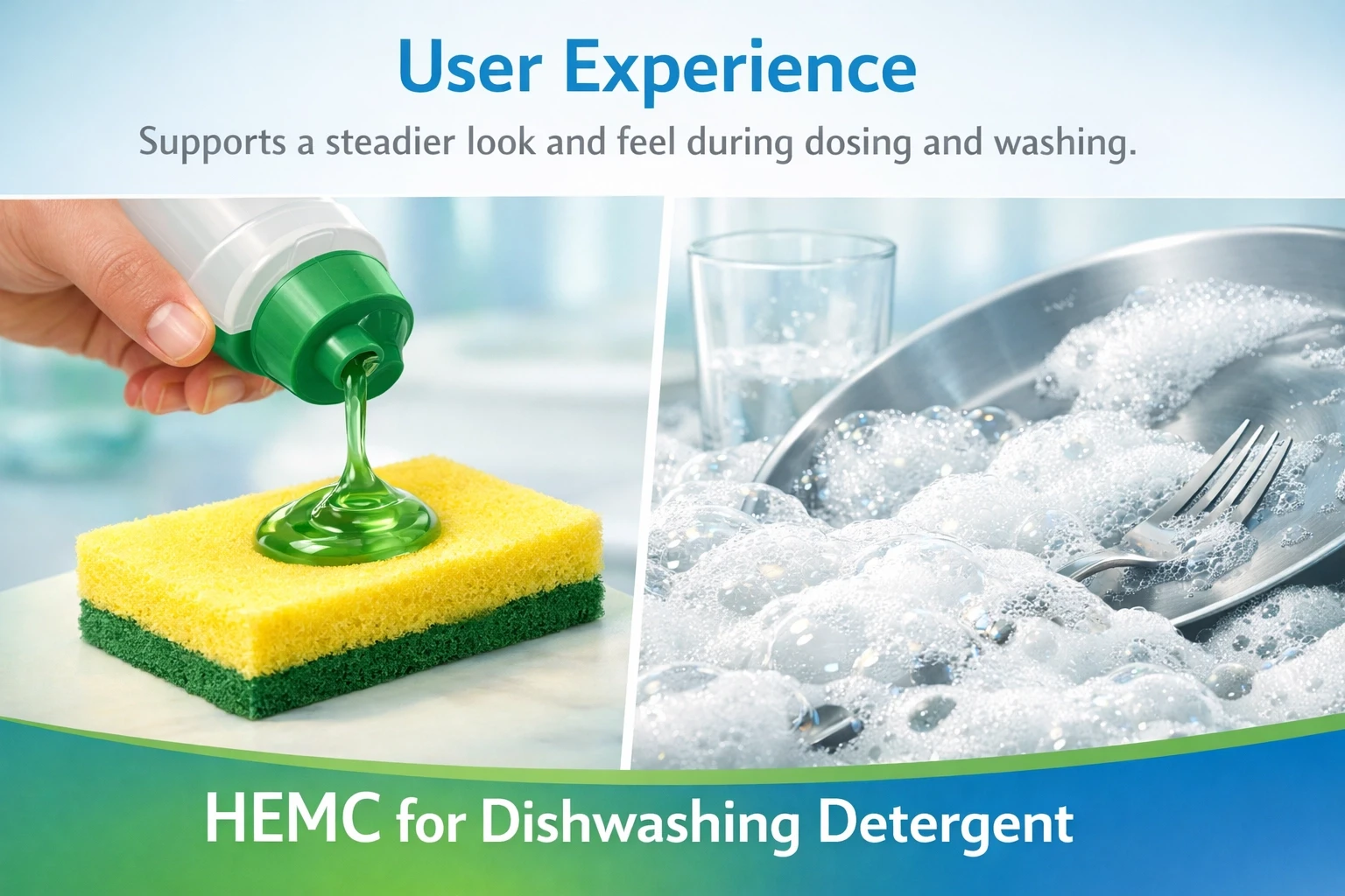 Diagram showing HEMC user experience benefits in dishwashing detergent
