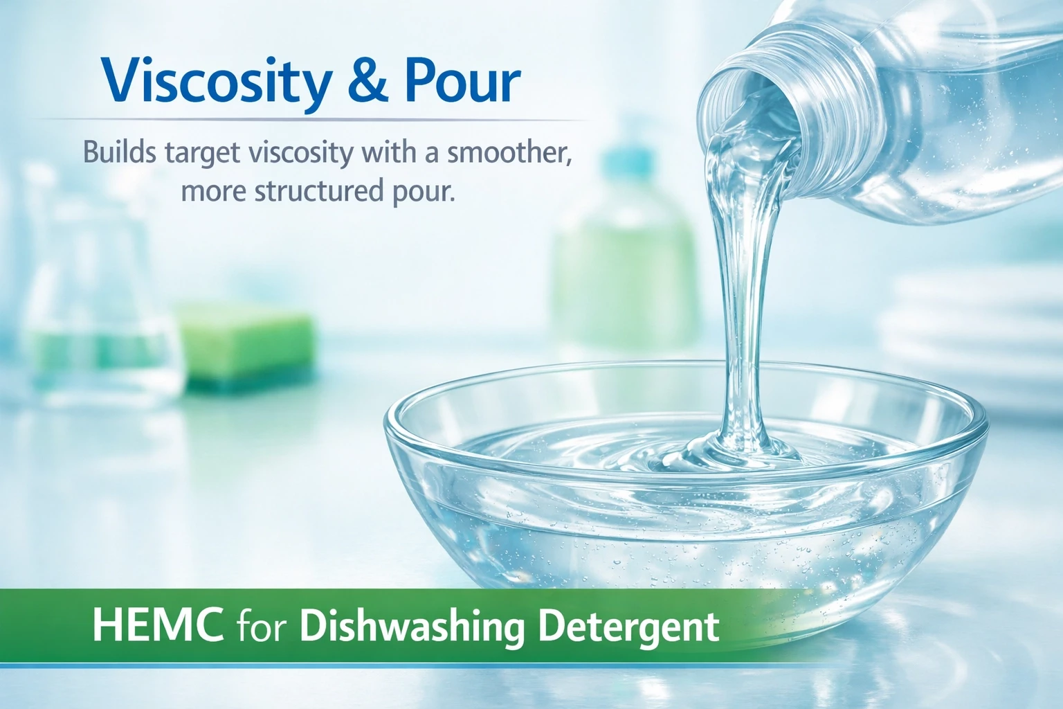 Diagram showing HEMC viscosity and pour performance in dishwashing detergent