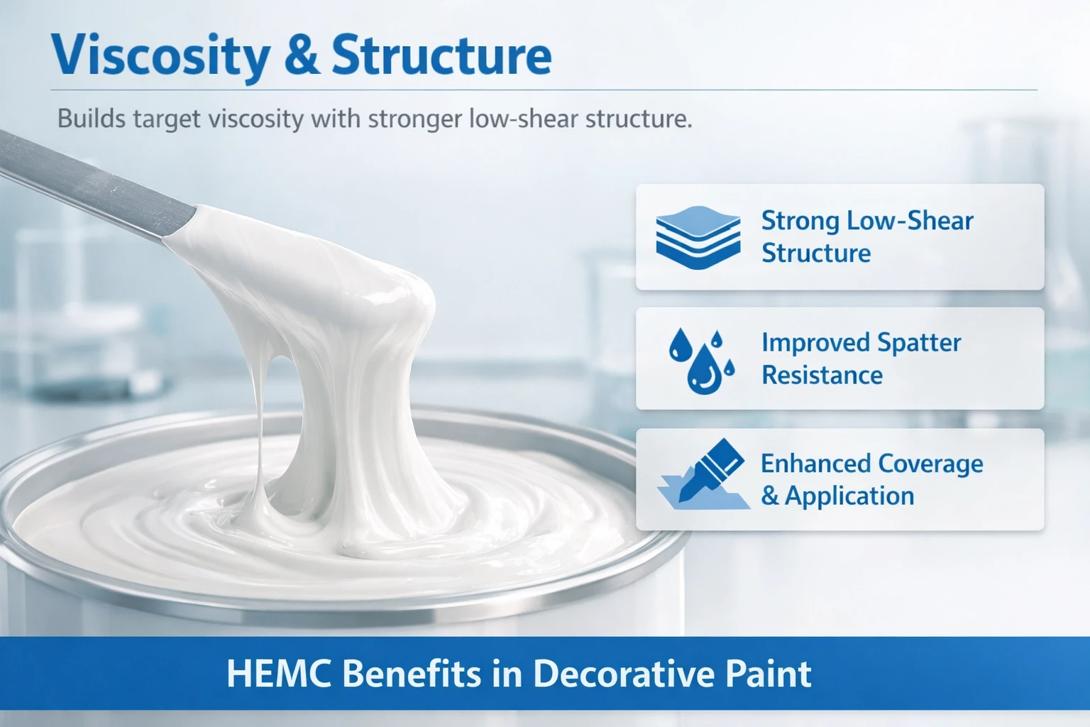 Diagram showing HEMC viscosity and structure in decorative paint