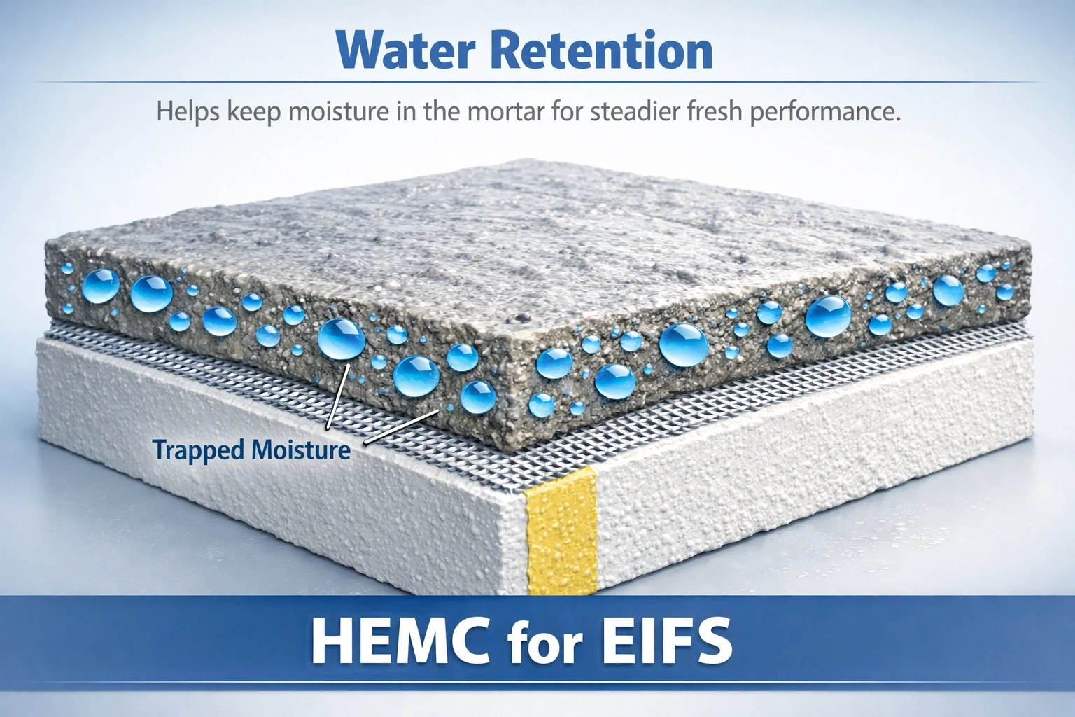 Diagram showing HEMC water retention in EIFS adhesive and base coat