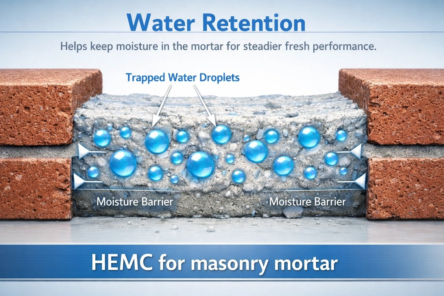 Diagram showing HEMC water retention in masonry mortar