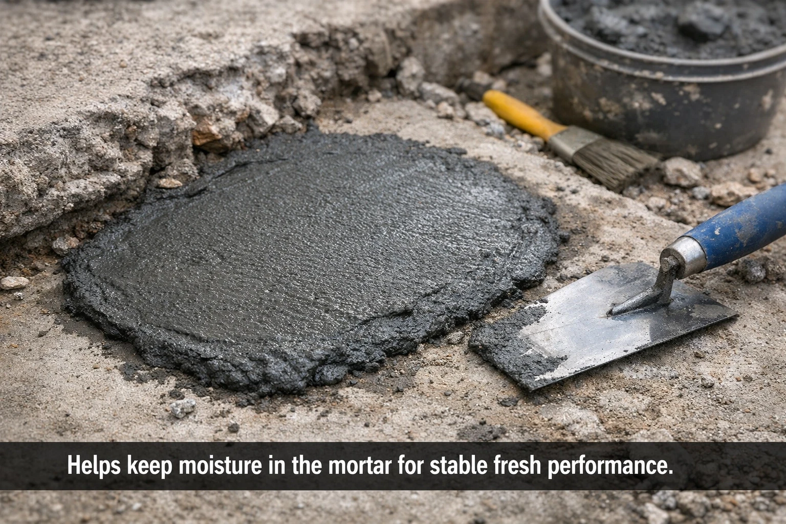 Fresh repair mortar patch showing HEMC moisture retention performance