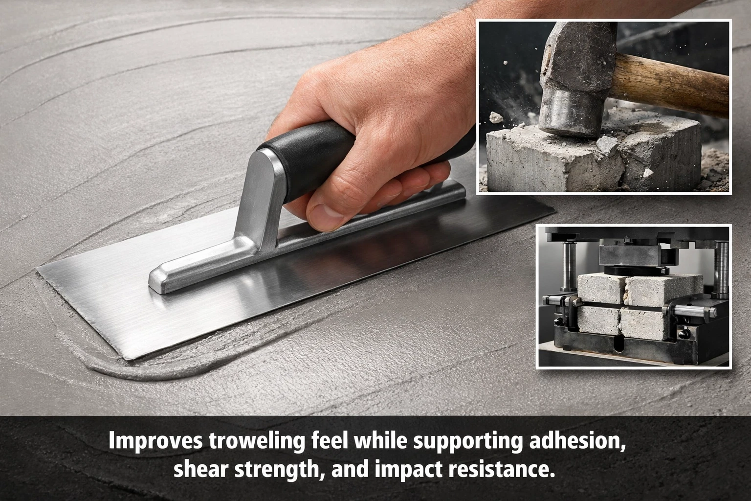 Trowel finishing repair mortar with HEMC support