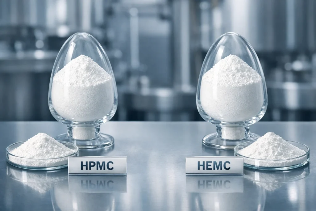 عينتان من مسحوق أثير السليلوز المستخدم للمقارنة بين استخدامات HPMC وHEMC