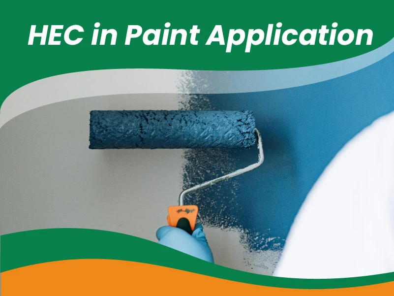 Worker applying latex paint containing HEC thickener with a roller on an interior wall
