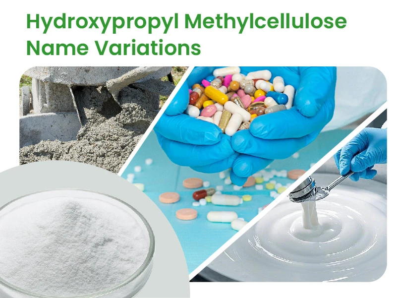 HPMC, hipromelosa y E464 como nombres alternativos de la hidroxipropilmetilcelulosa.