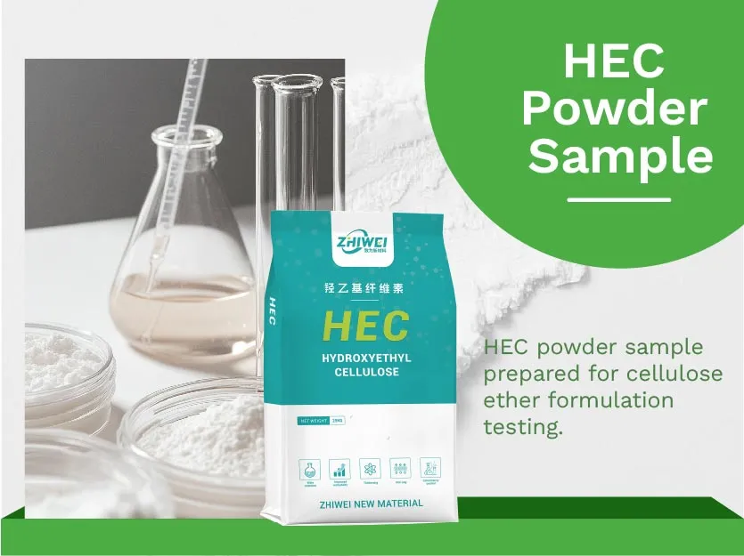 Muestra de polvo de HEC preparada para las pruebas de formulación con éter de celulosa.