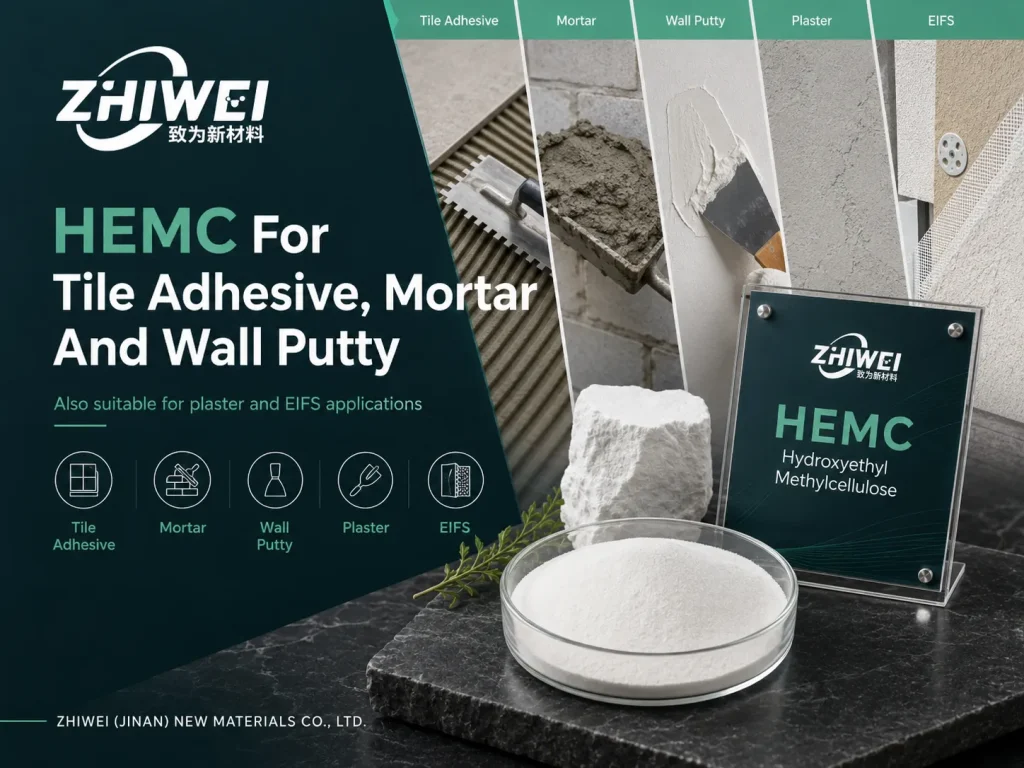 Hydroxyéthylméthylcellulose utilisé dans les colles à carrelage, le mortier, le plâtre, les EIFS et les mastics muraux.