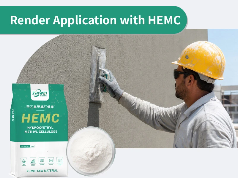 Worker applying exterior render with HEMC cellulose ether on building wall in hot climate construction