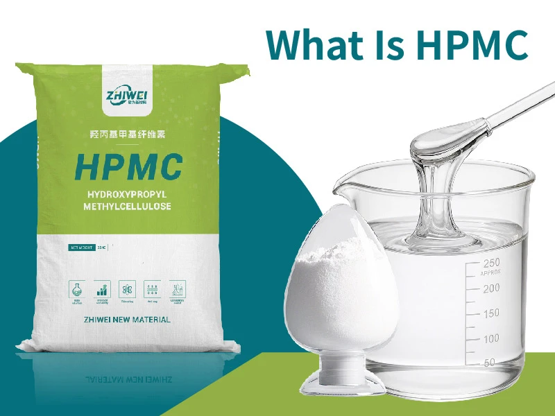 White HPMC powder and aqueous solution showing clear viscous appearance