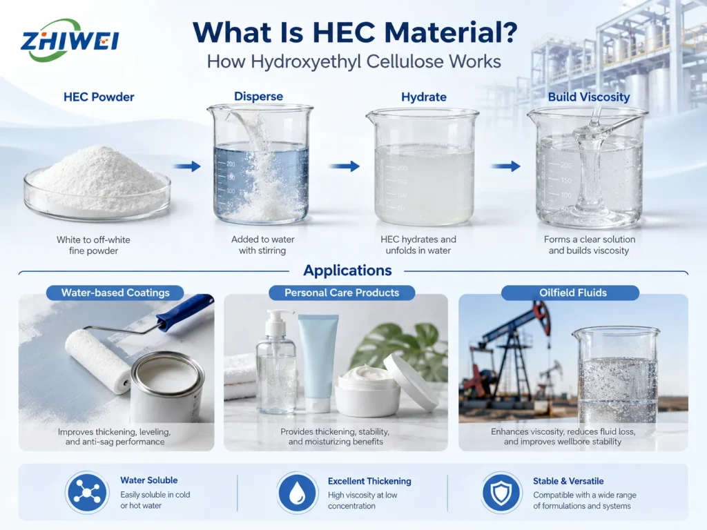 Zhiwei fournit des matériaux HEC avec des tests de viscosité et un contrôle de la qualité des lots.