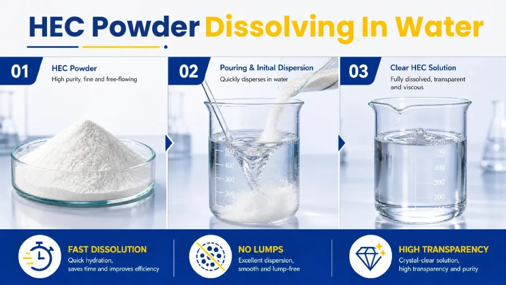 Hydroxyethyl cellulose powder being mixed with water to form a thick solution