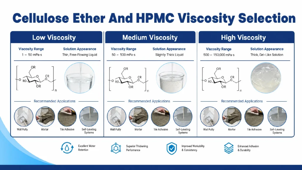 HPMC viscosity grade selection for wall putty, mortar, tile adhesive, and self-leveling systems