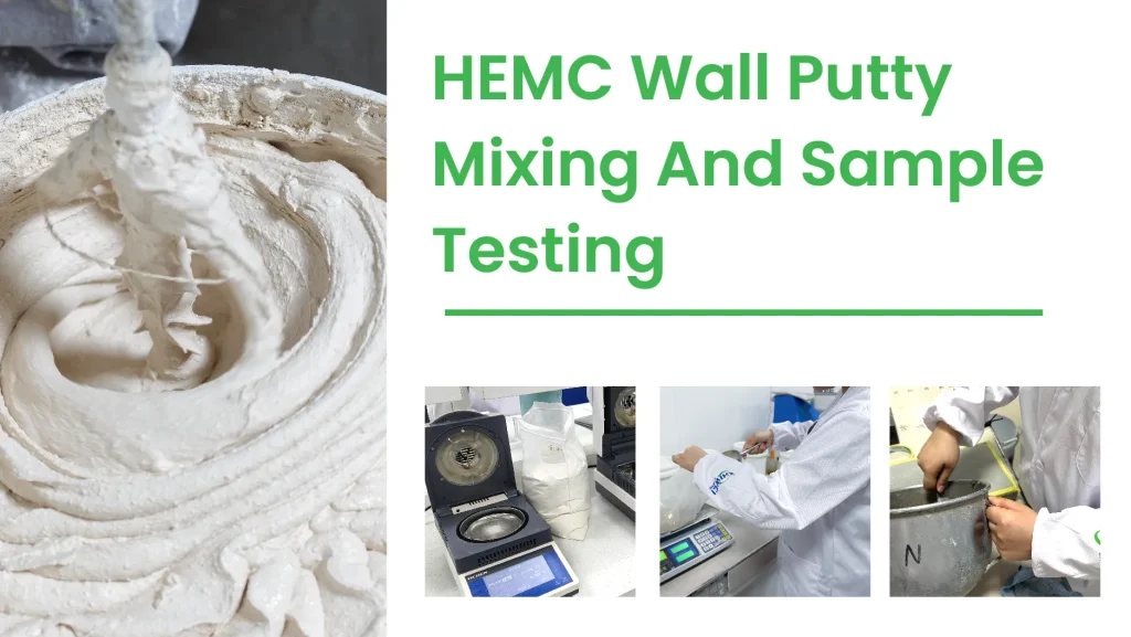HEMC wall putty mixing and sample testing for smooth scraping and water retention