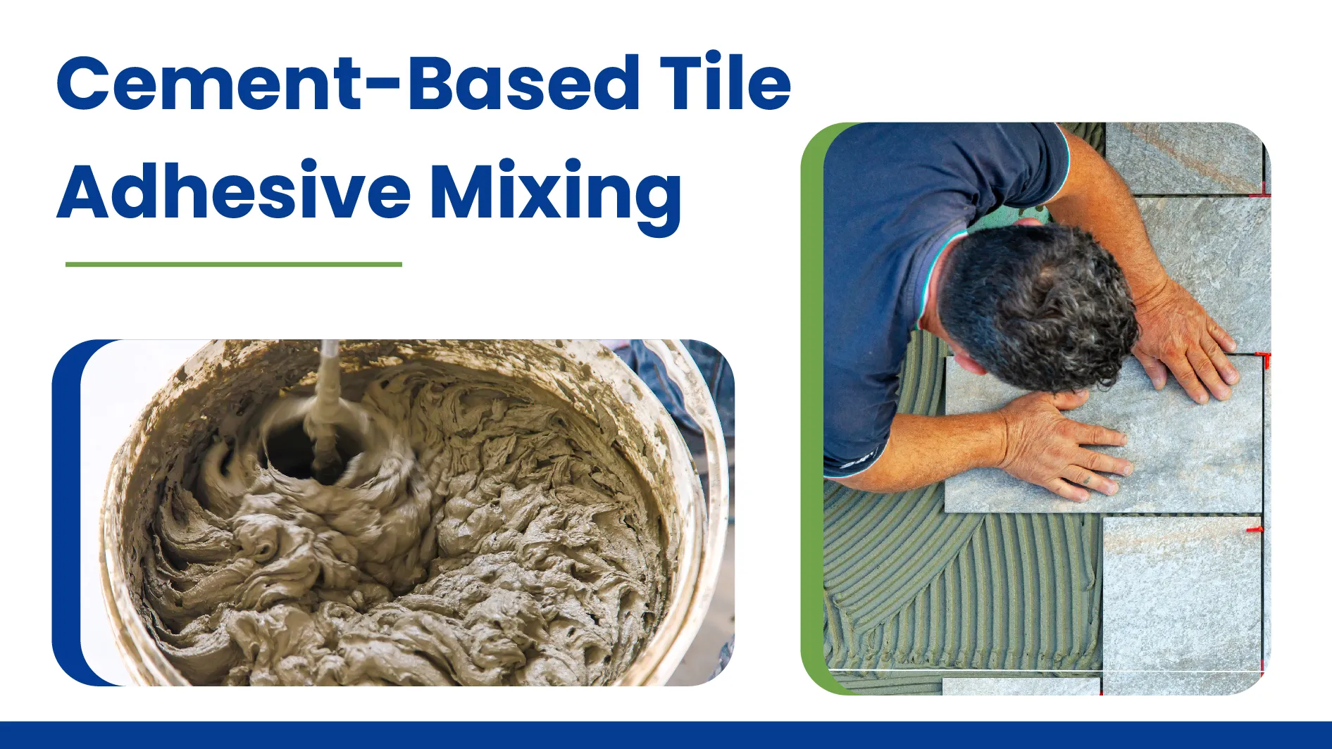 Worker mixing cement-based tile adhesive with water for tile installation