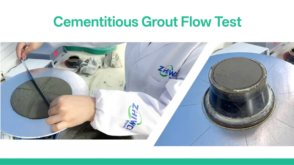 Cementitious grout flow test with cellulose ether