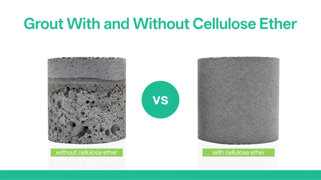 Bleeding comparison of cementitious grout with cellulose ether