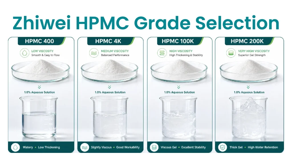 Vergleich der Zhiwei-HPMC-Typen hinsichtlich Viskosität und Anwendungsbereichen im Bauwesen