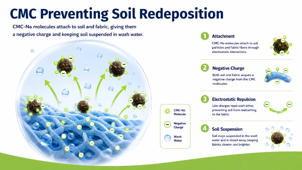 CMC-Na preventing soil particles from redepositing on fabric