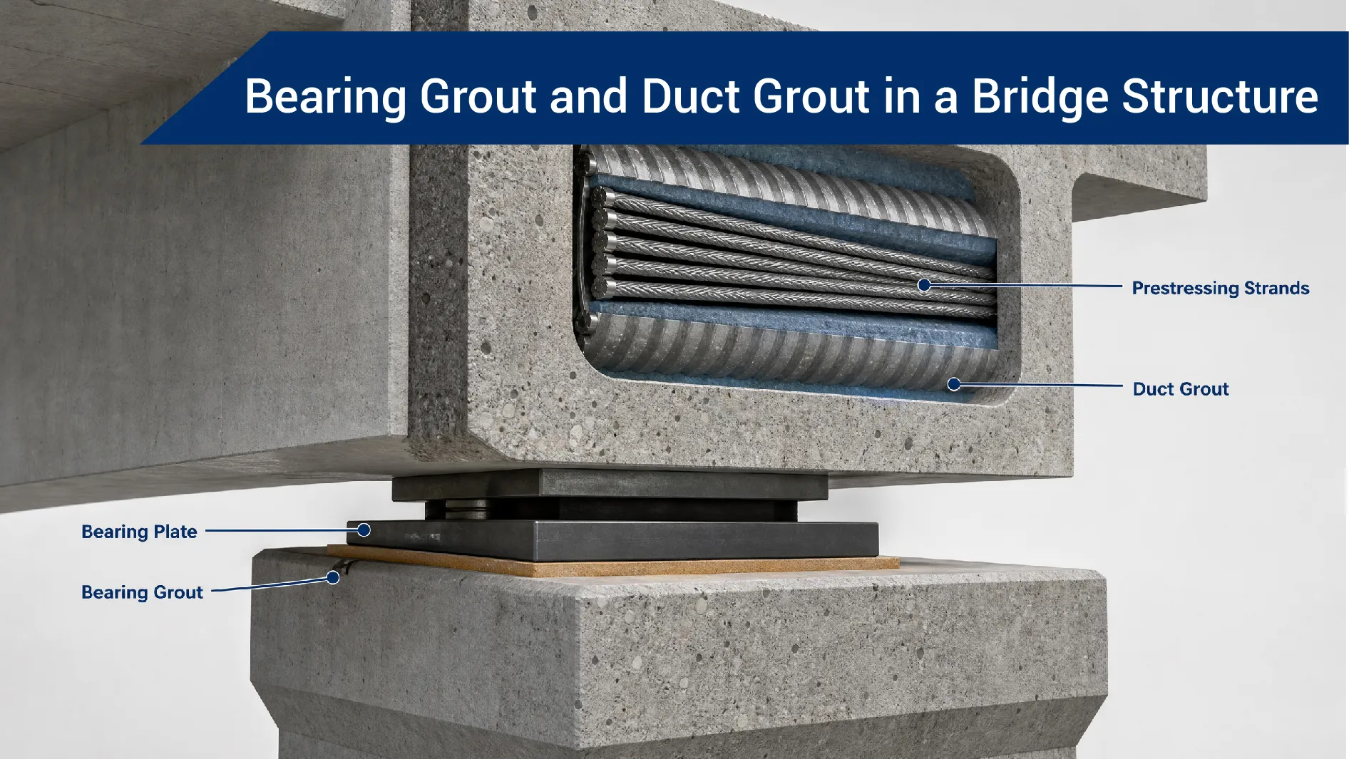 Difference between bearing grouting material and prestressing duct grouting material