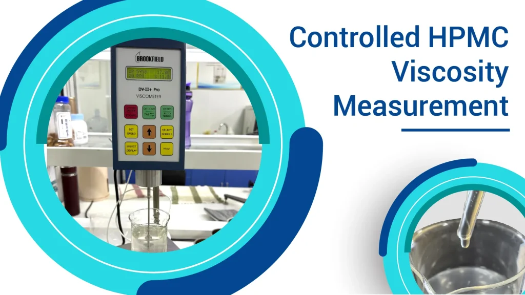 Rotational viscometer measuring an HPMC solution at controlled temperature.