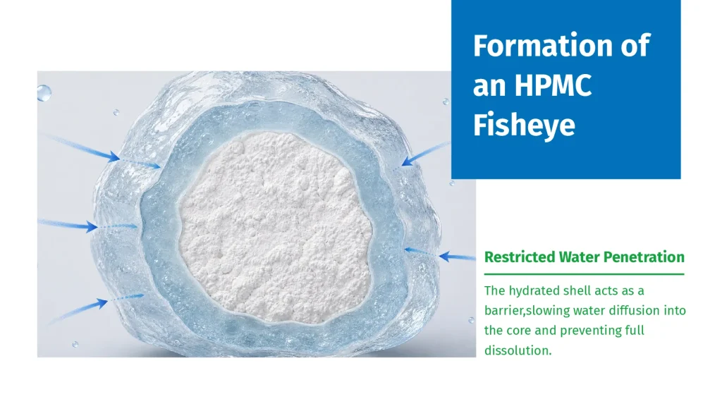 HPMC fisheye with gel shell and dry powder center