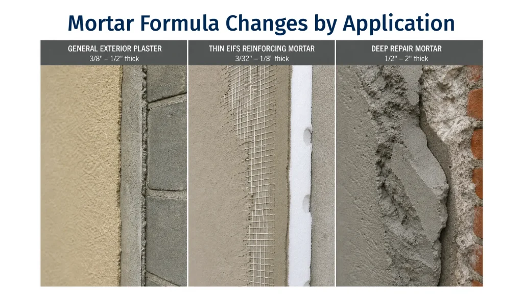 Crack-resistant mortar formulations for plaster EIFS and repair