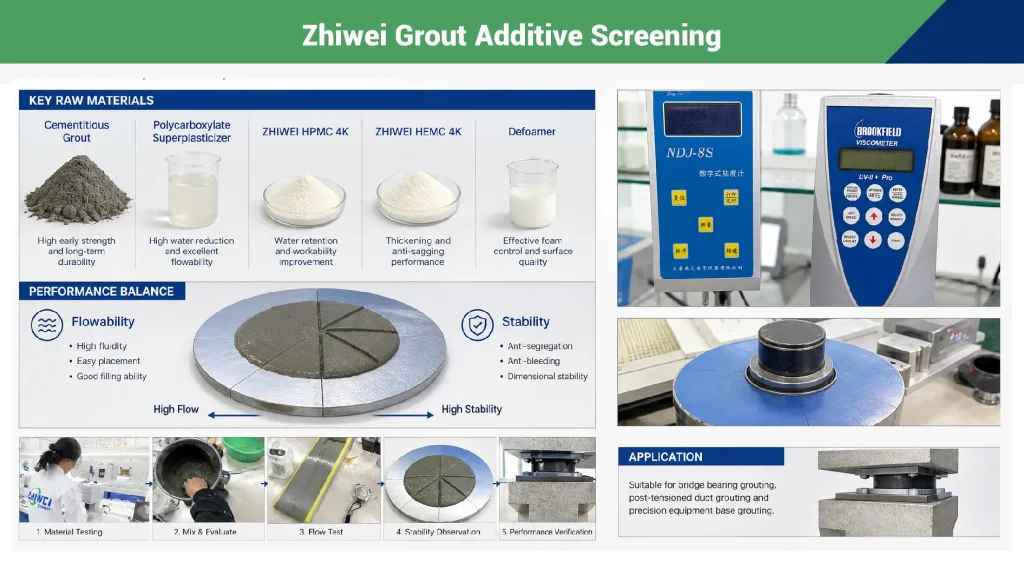 Zhiwei HPMC HEMC and PCE screening for cementitious grout