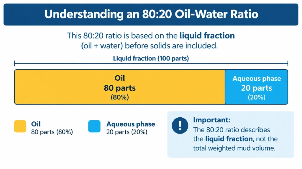 An 80:20 oil-water ratio expressed on a liquid-volume basis.