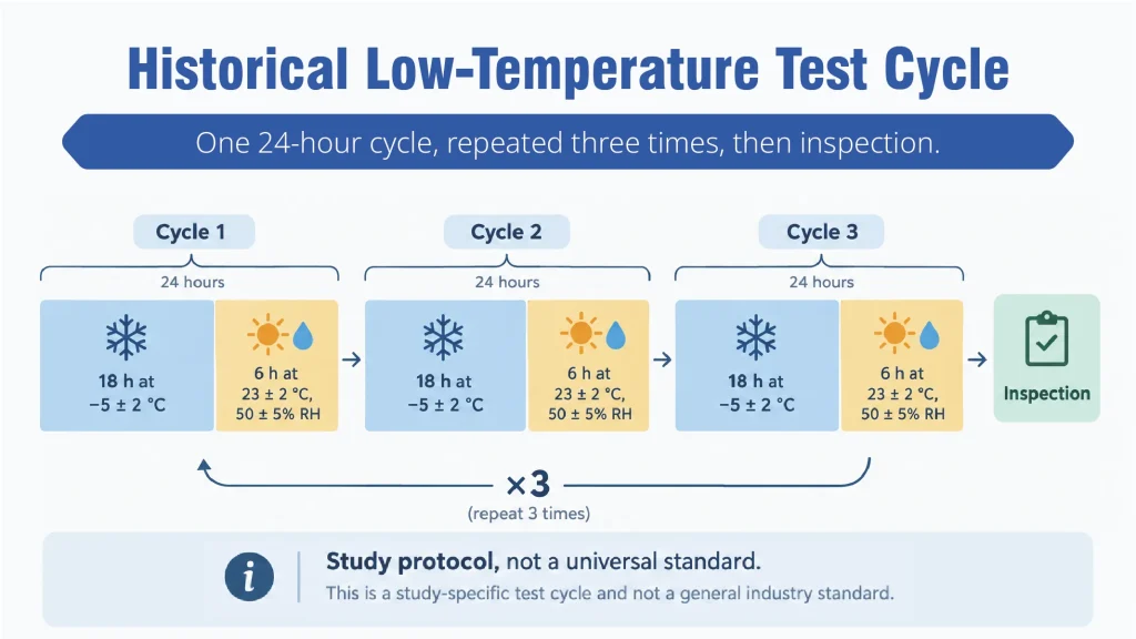 Three-cycle low-temperature storage protocol used in the latex paint study.
